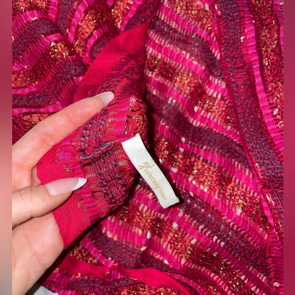 Collection Eighteen Red Burgundy Gold Sparkly Knit Scarf